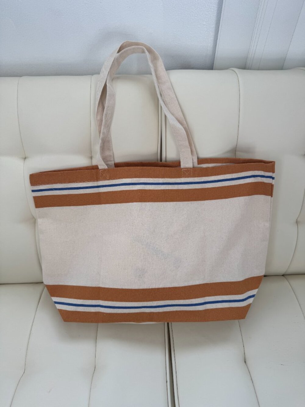 Sézane limited edition Italy l'Avventura cotton tote gold/amber/tan stripe NWOT - Picture 2 of 7